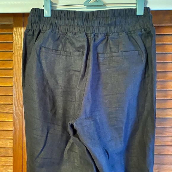 Quince Pants Womens Small Black 100% Linen Wide Leg Elastic Waist - Picture 3 of 5